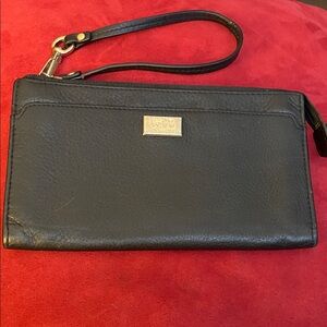 Coach Black Leather Wristlet with Silver Accents Has 6 Compartments